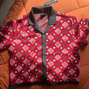 Fashion Nova Red and Black Geometric Men's Shirt